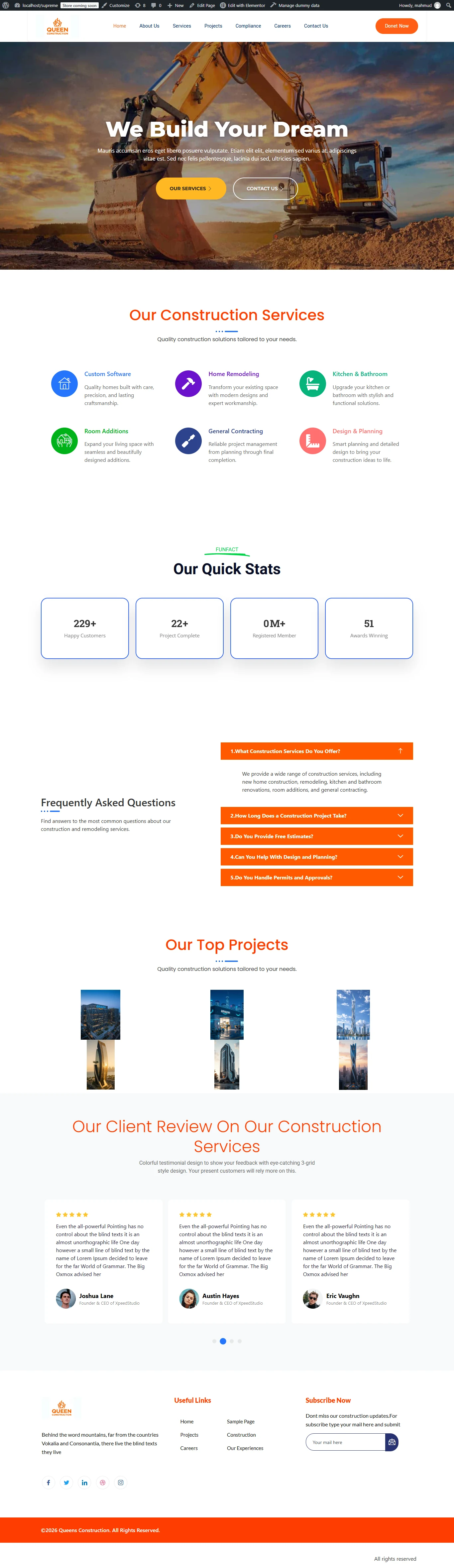 Queens Construction website preview